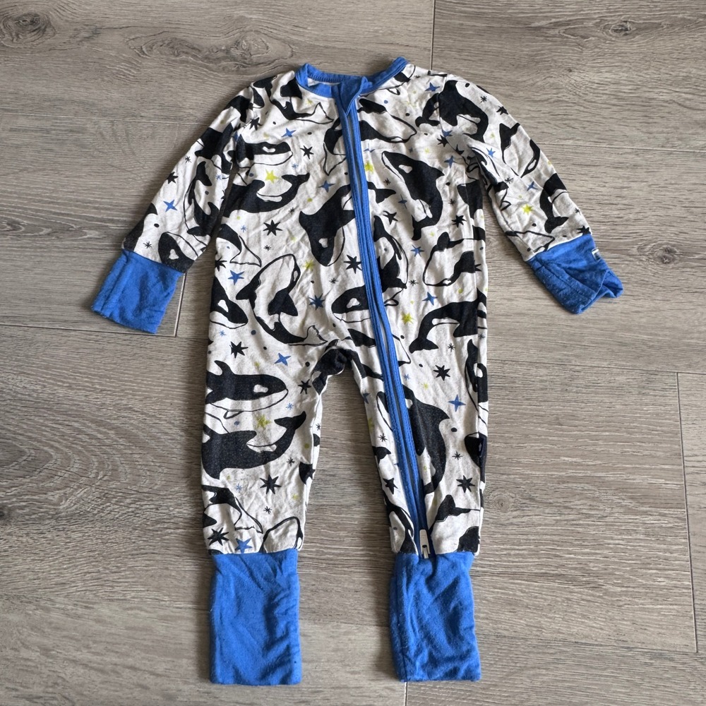 Larkspur Baby Orca Whale Star Print Sleeper Blue White 3-6 Months Zippy Bamboo